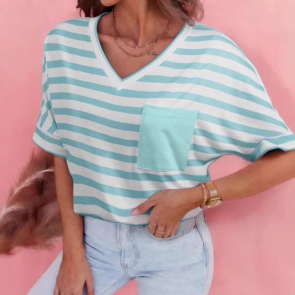 Universal Women's Striped Casual Short Sleeve T-Shirt
