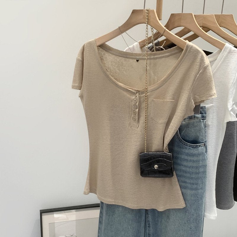 Elegant Commuter Top with Buttoned Pocket Detailing