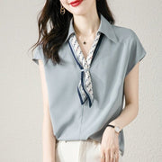 Versatile Women's Short-Sleeved Lapel Shirt with Detachable Bow Tie