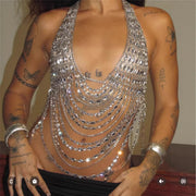 Sexy Sequined Halter Neck Vest Chain