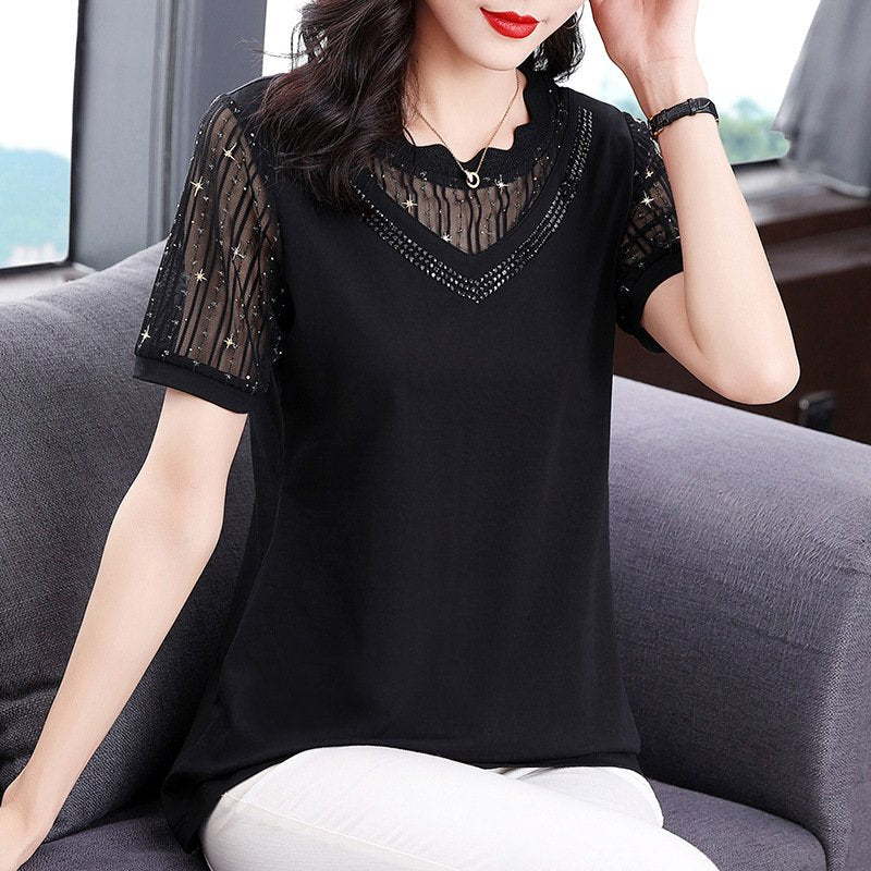 Stay Cool in Style: Spliced Short Sleeve Top