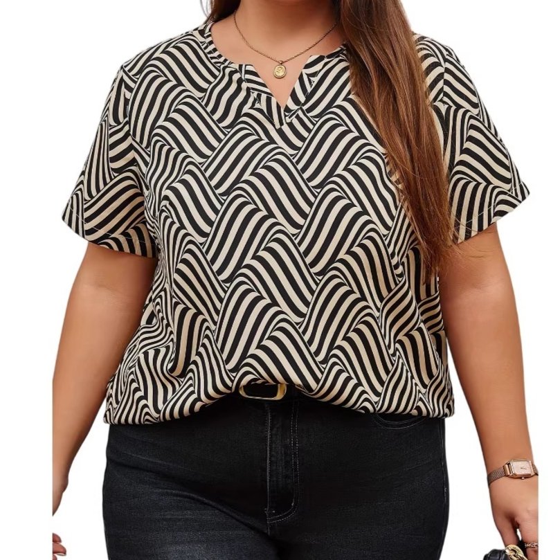 Women's Loose Geometric Print Short Sleeve Top