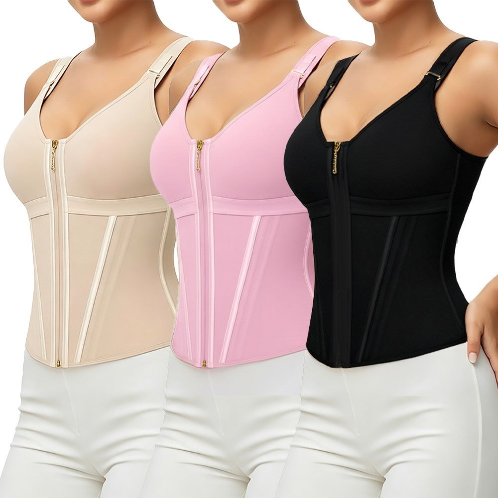 Slimming Tummy Control Bodysuit for Women, 3-Row Button Vest Shaper with Zipper