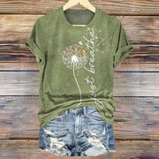 Women's Casual Short Sleeve Crew Neck Shirt - Dandelion Print