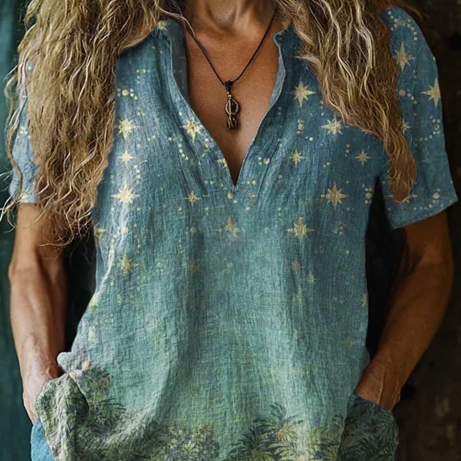 Trendy V-Neck Women's Top Shirt