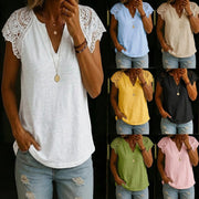 Lace-Patchwork V-Neck Shirt for Women