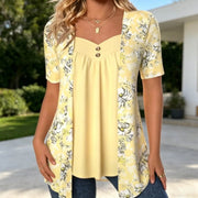 Brighten Up with Yellow Floral Faux Two-Piece Top
