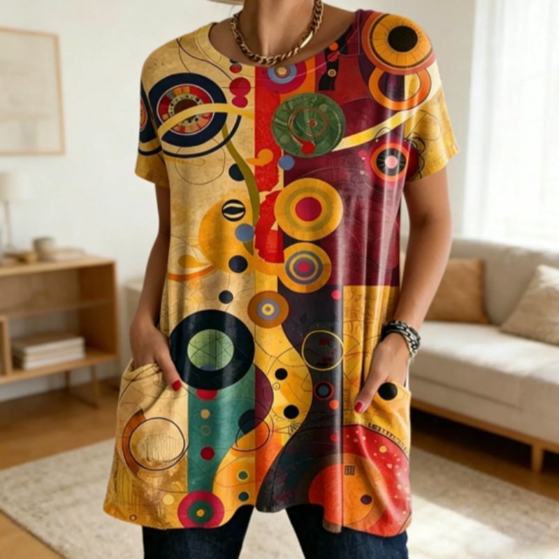 Boho Geometric Print Tunic Top