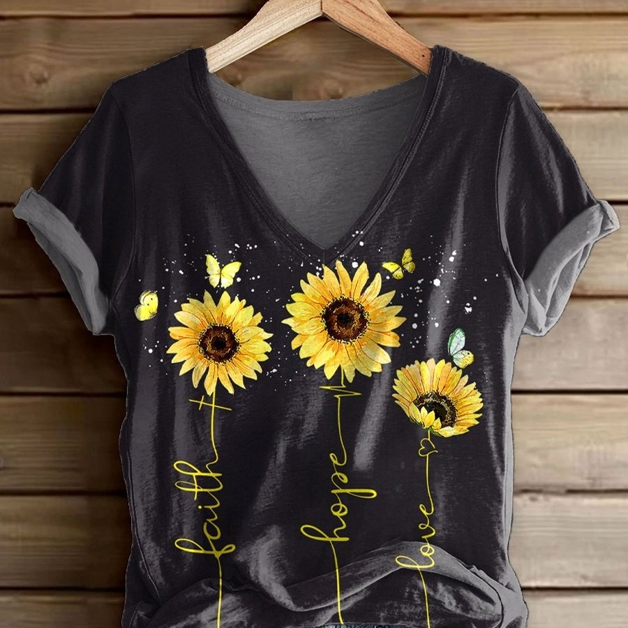 Women's 3D Print V-Neck T-Shirt Short Sleeve
