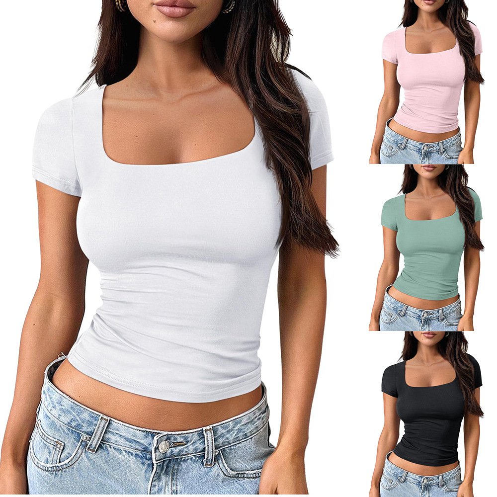 Women's Solid Color U-Neck T-Shirts