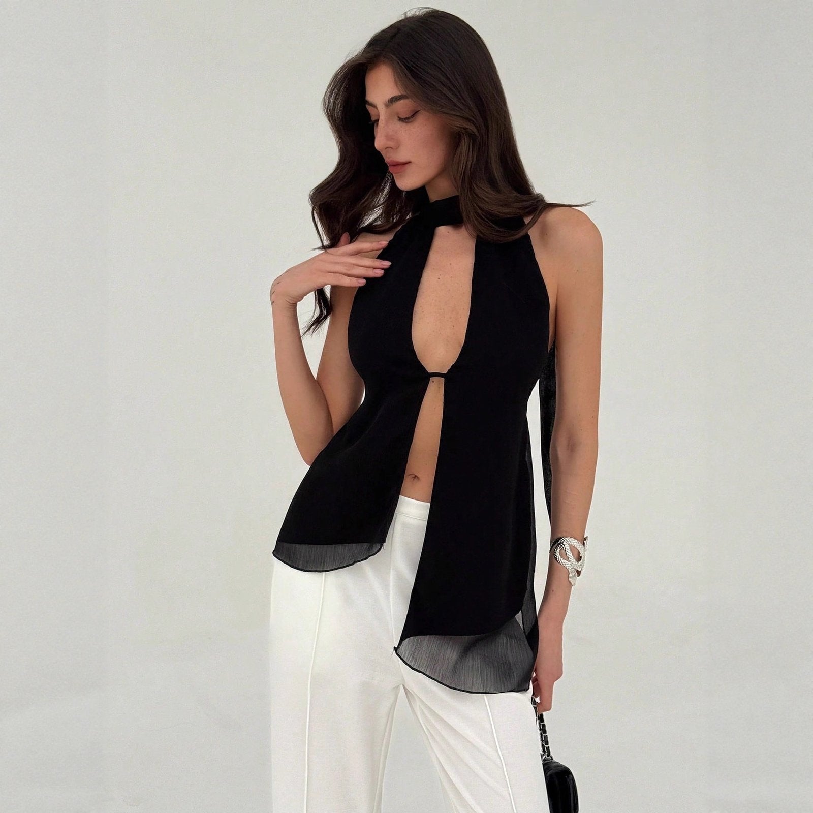 Vacation-ready Solid-color Sleeveless Top for Women
