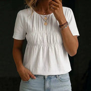 Comfortable Loose Fit Women's T-Shirt with Pleated Crew-Neck