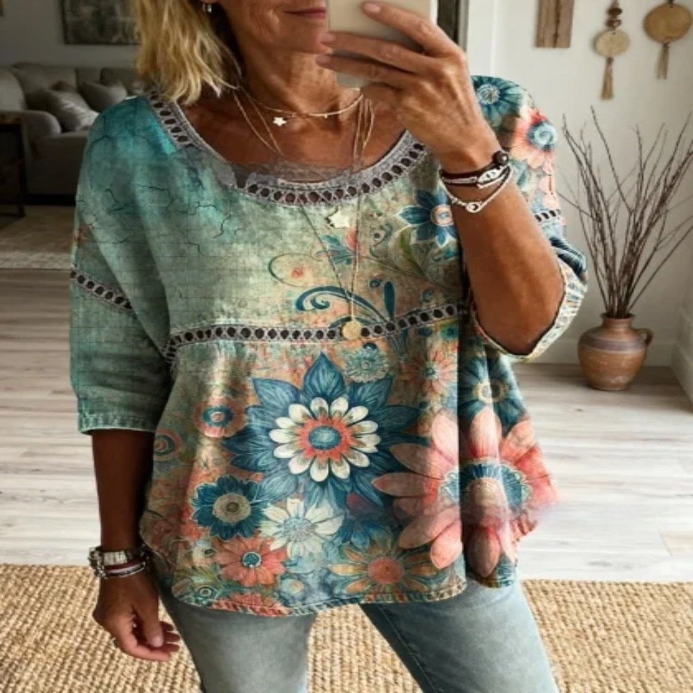 Floral Crew Neck Top for Women