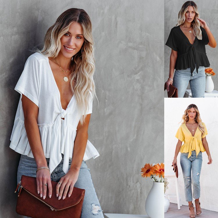 Loose-fit Ruffle Top with Tie Details