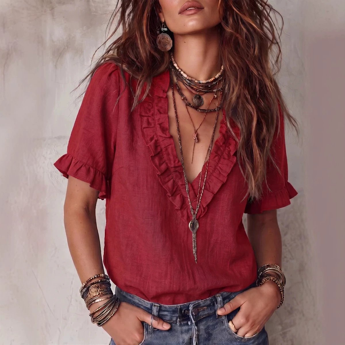 Casual V-Neck Cotton Shirt for Women
