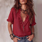 Casual V-Neck Cotton Shirt for Women