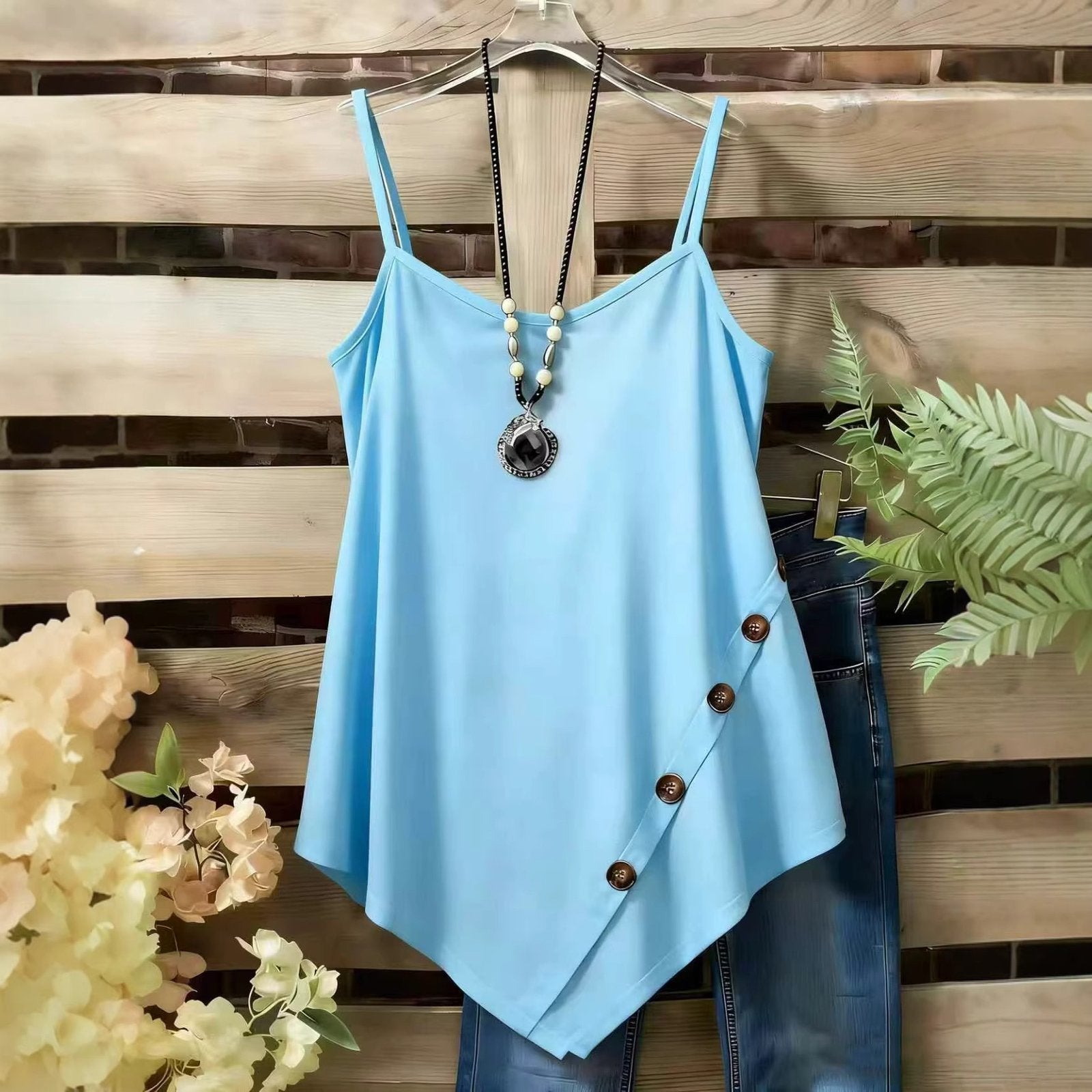 Casual Solid-Color Vest Top with Adjustable Straps