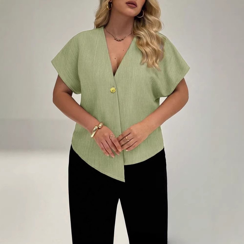 V-Neck Plus-Size Short-Sleeve Shirt for Women