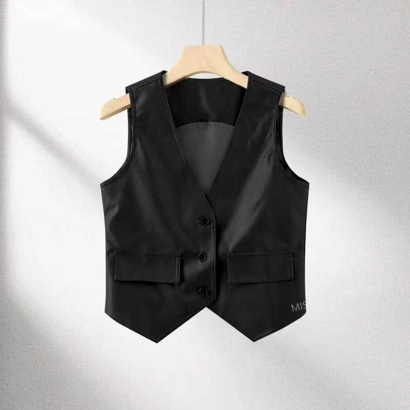 Brown Spring Vest for Women - Loose Fit & Button Up Style