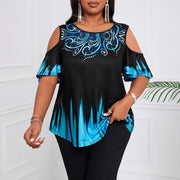 Elegant Gradient T-Shirt for Women - Loose Fit Off-Shoulder