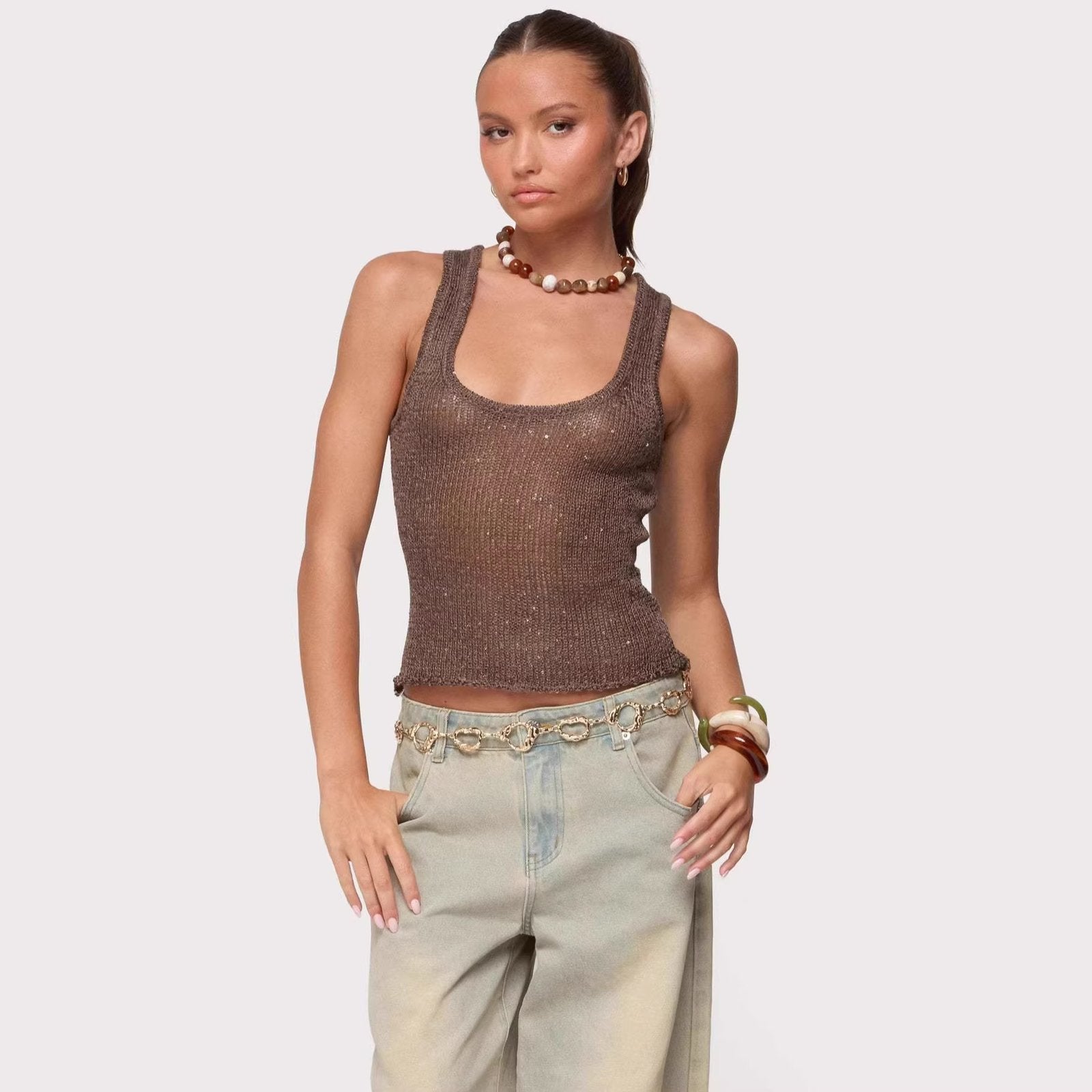 Sexy Deep V Tank Top - Sheer Fashion Top for Women