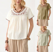 Summer Crew-Neck Embroidered Short Sleeves