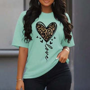 Leopard-Print Plus-Size Top with Heart Pattern