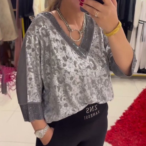 Elegant Women's V-Neck Printed T-Shirt