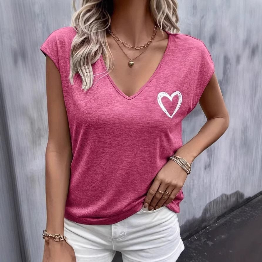 Women's Heart-pattern Short-sleeve Top for Versatile Style