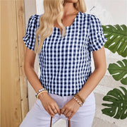Casual Plaid V-Neck Top for Women