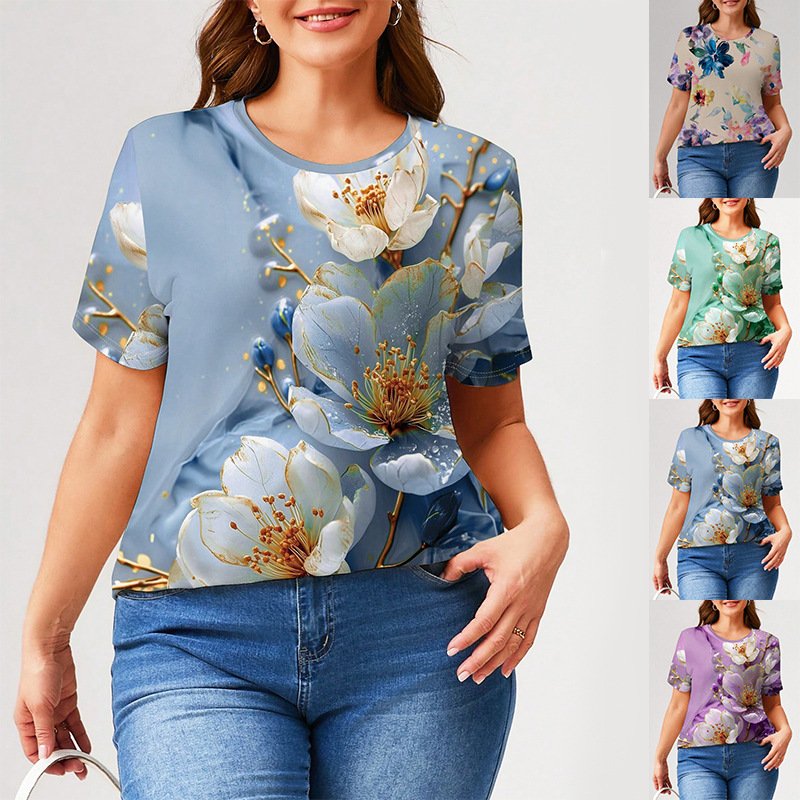 Floral Print Crew Neck T-Shirt for Women