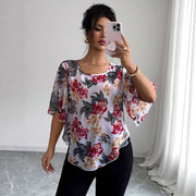 Loose Fit Floral Short Sleeve Shirt for Women
