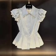 Striped Slim-fit Short Sleeve Top for Women