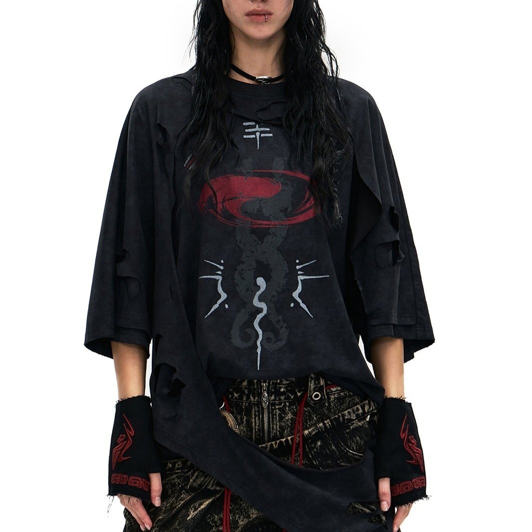 Loose Fit Distressed Tee for Women