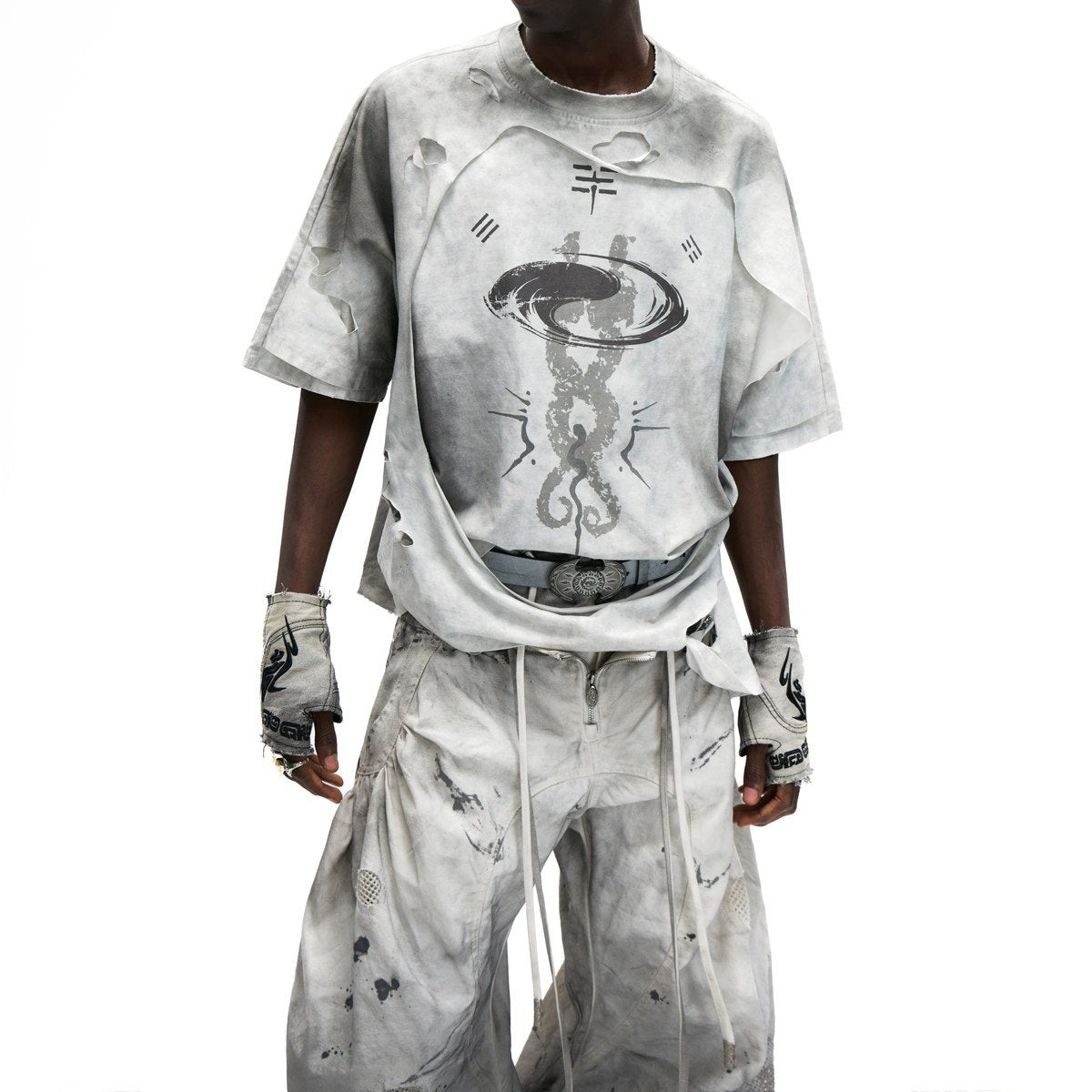 Distressed Loose Short-Sleeve Tee for Women