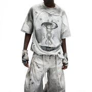 Distressed Loose Short-Sleeve Tee for Women