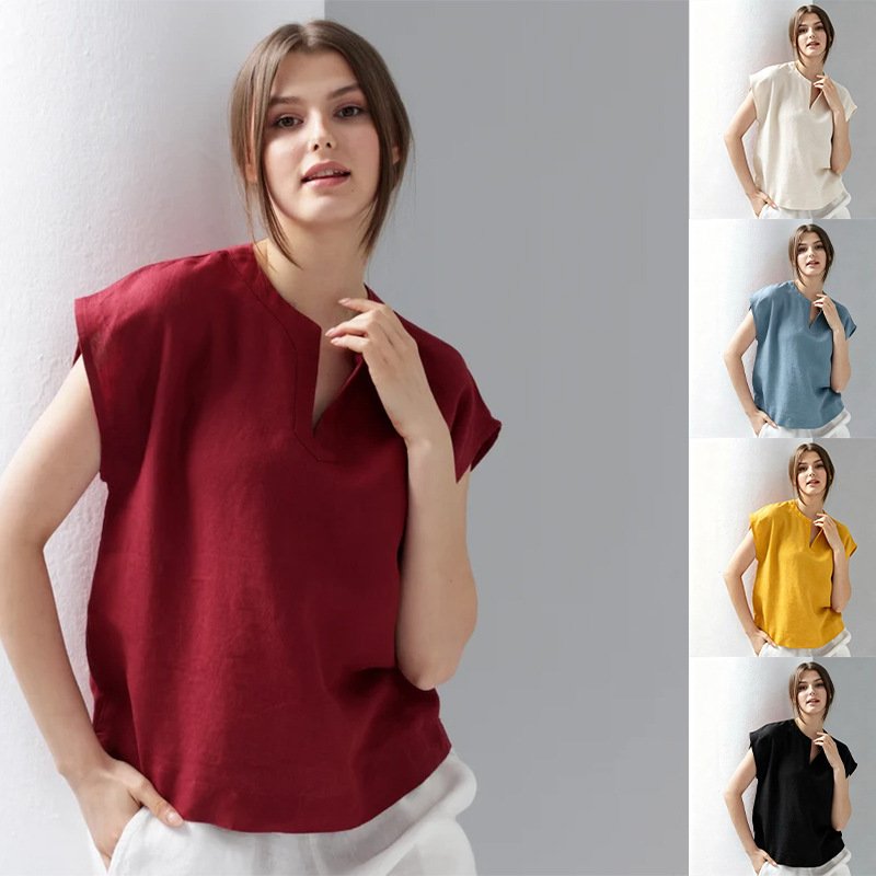 Classic Linen Short-Sleeve Top for Women
