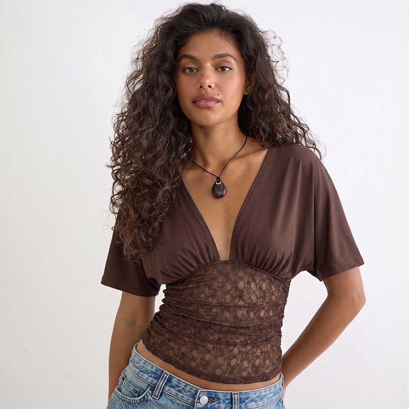 Elegant Deep V-Neck Batwing Pullover Top