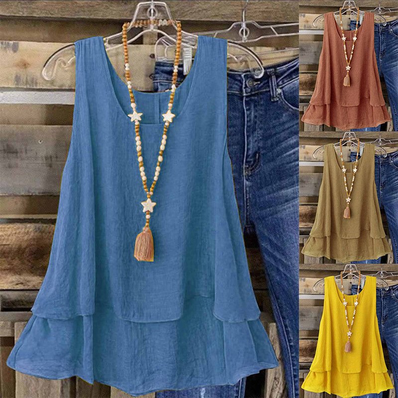 Casual Double-Layer Sleeveless T-Shirt for Women