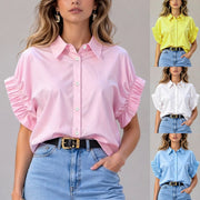 Loose Fit Women's Blouse with Turn-down Collar
