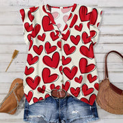 V-Neck Printed Casual Blouse Top for Women