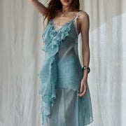Casual Ruffled Midi Skirt Camisole Set