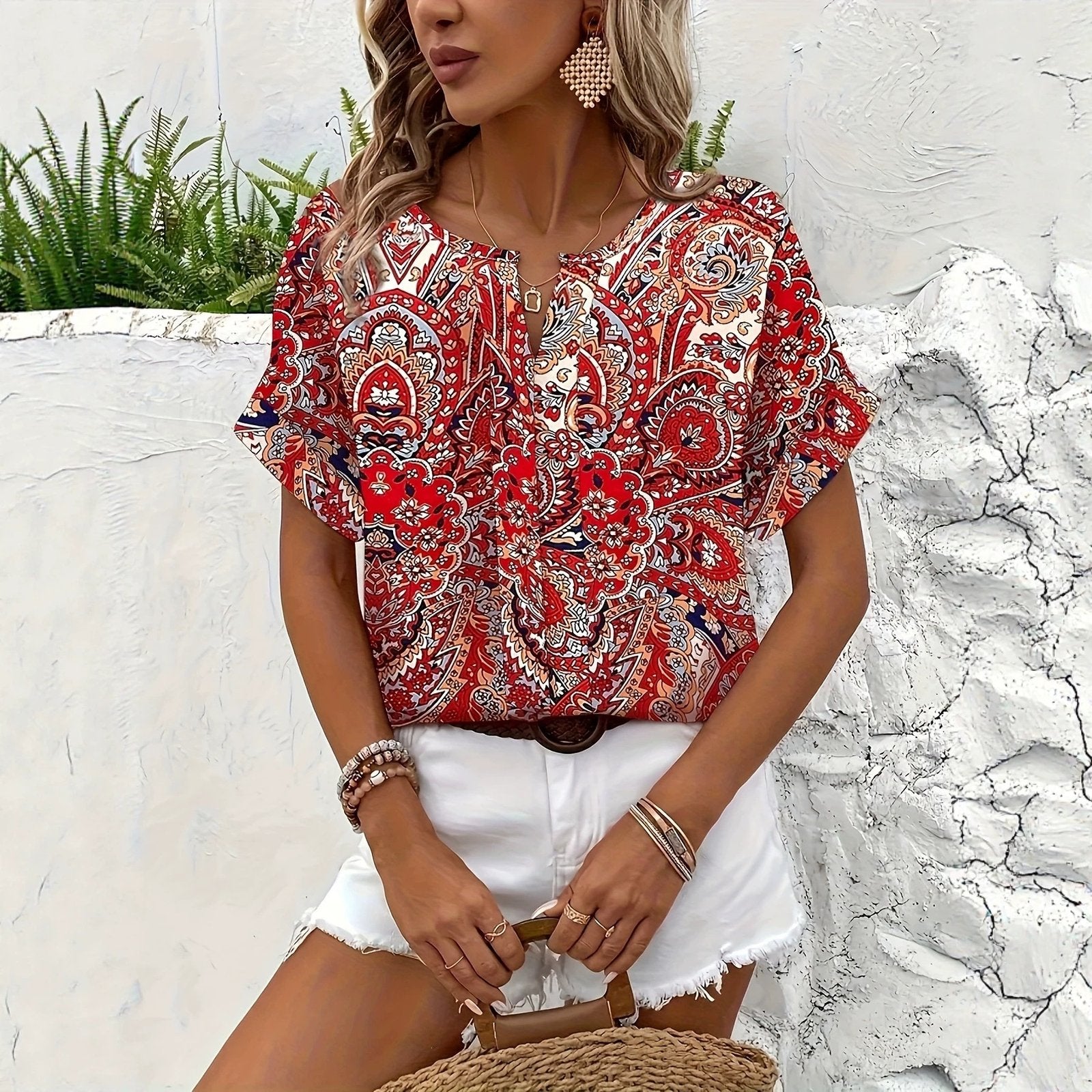 V-Neck Off-Shoulder Top