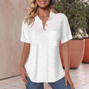 Casual V-Neck Cotton-Linen Shirt for Women