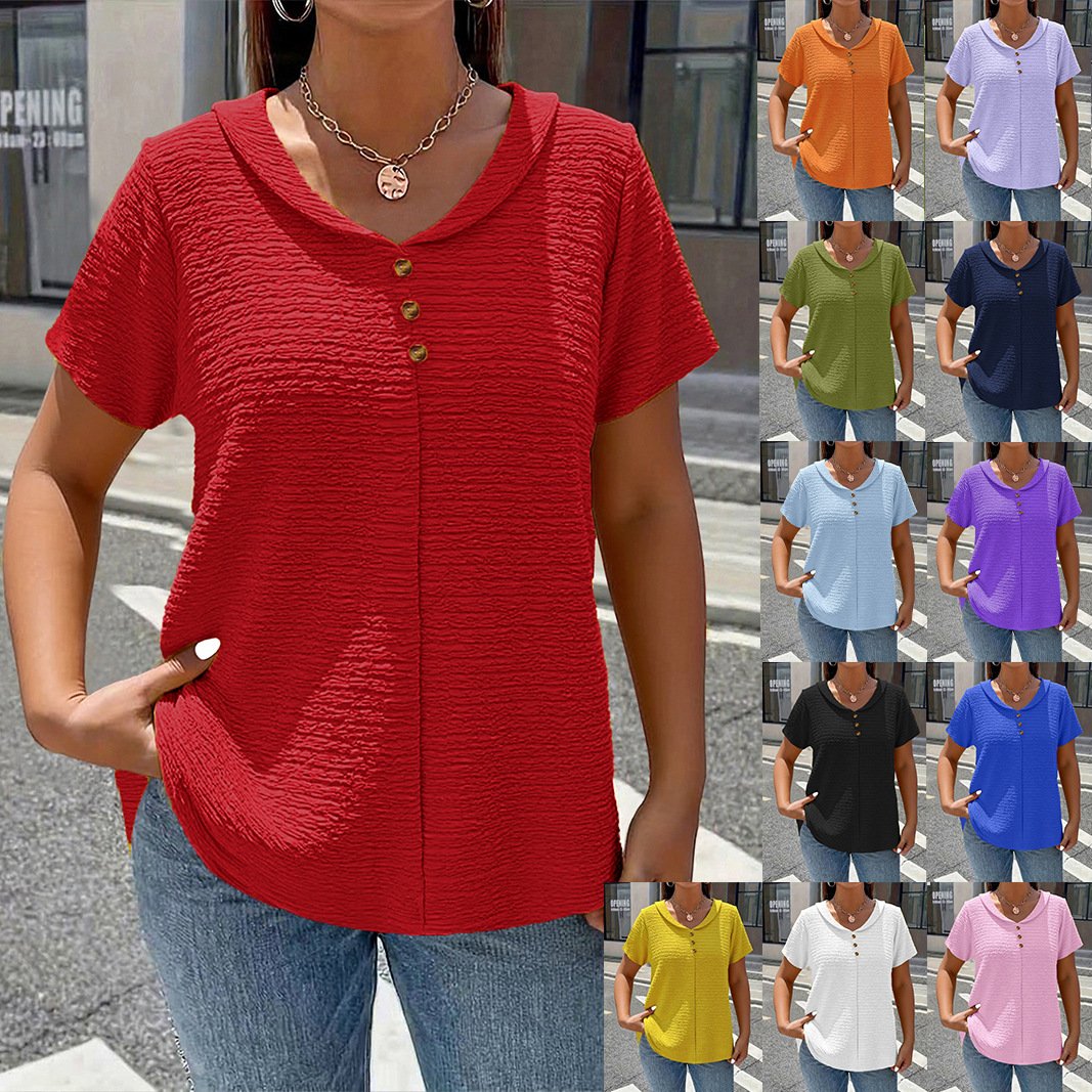 Solid Color Textured T-Shirt for Women