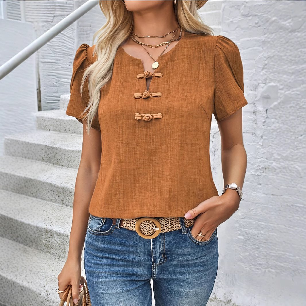 Stylish Brown Short Sleeve Shirt for Women