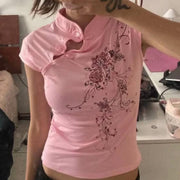 Floral Slimming Short-Sleeve T-Shirt for Women