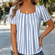 Soft Blue Striped Puff Sleeve Blouse