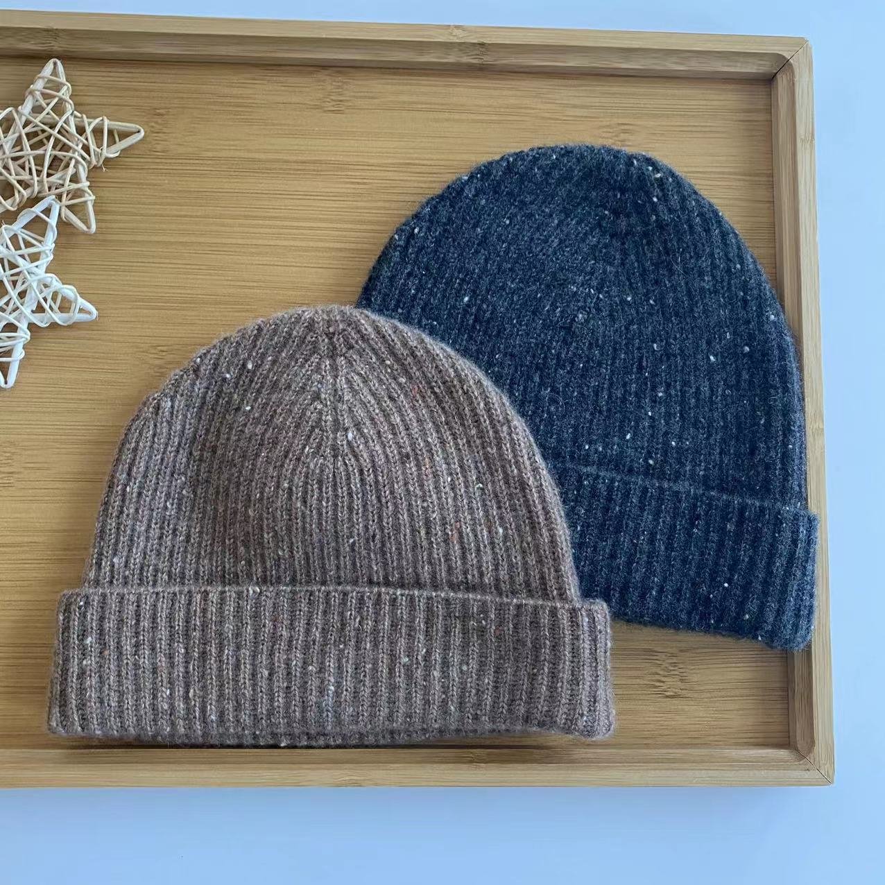 Warm Cashmere Hat for Women, Double-Ribbed Pullover Design