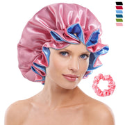 Double-Layered Satin Silk Sleeping Cap for Women with Lace Trim